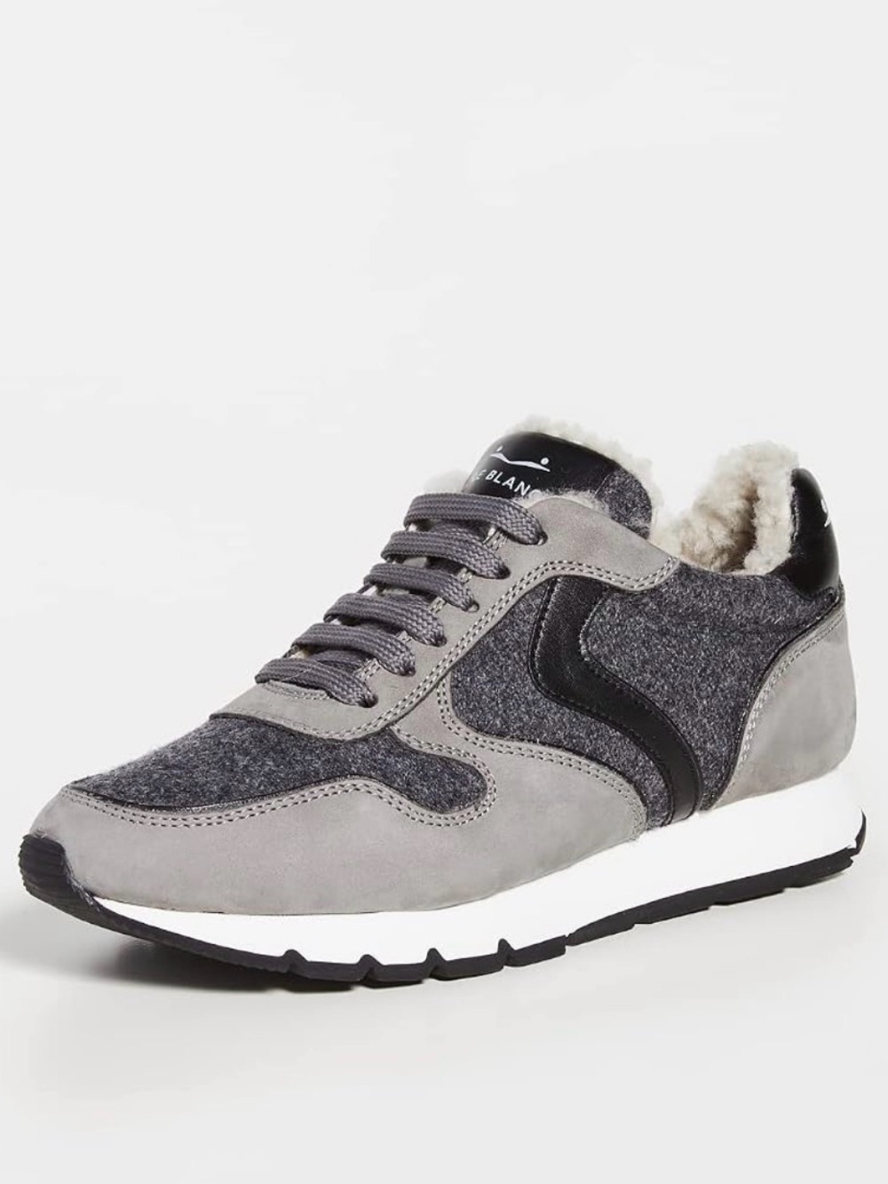 NWT VOILE BLANCHE JULIA Fur Leather and Fabric Sneakers in Grey -Anthracite